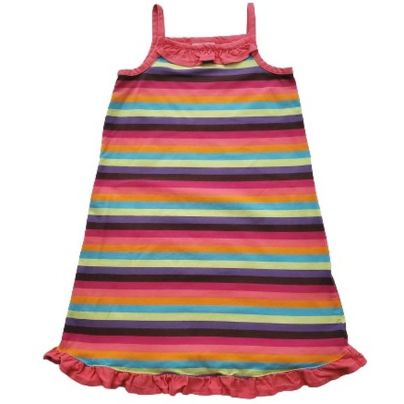Hanna Anderson Kids Girl's Rainbow Stripe Ruffled Play Dress Size US 6X-7 - Picture 1 of 9